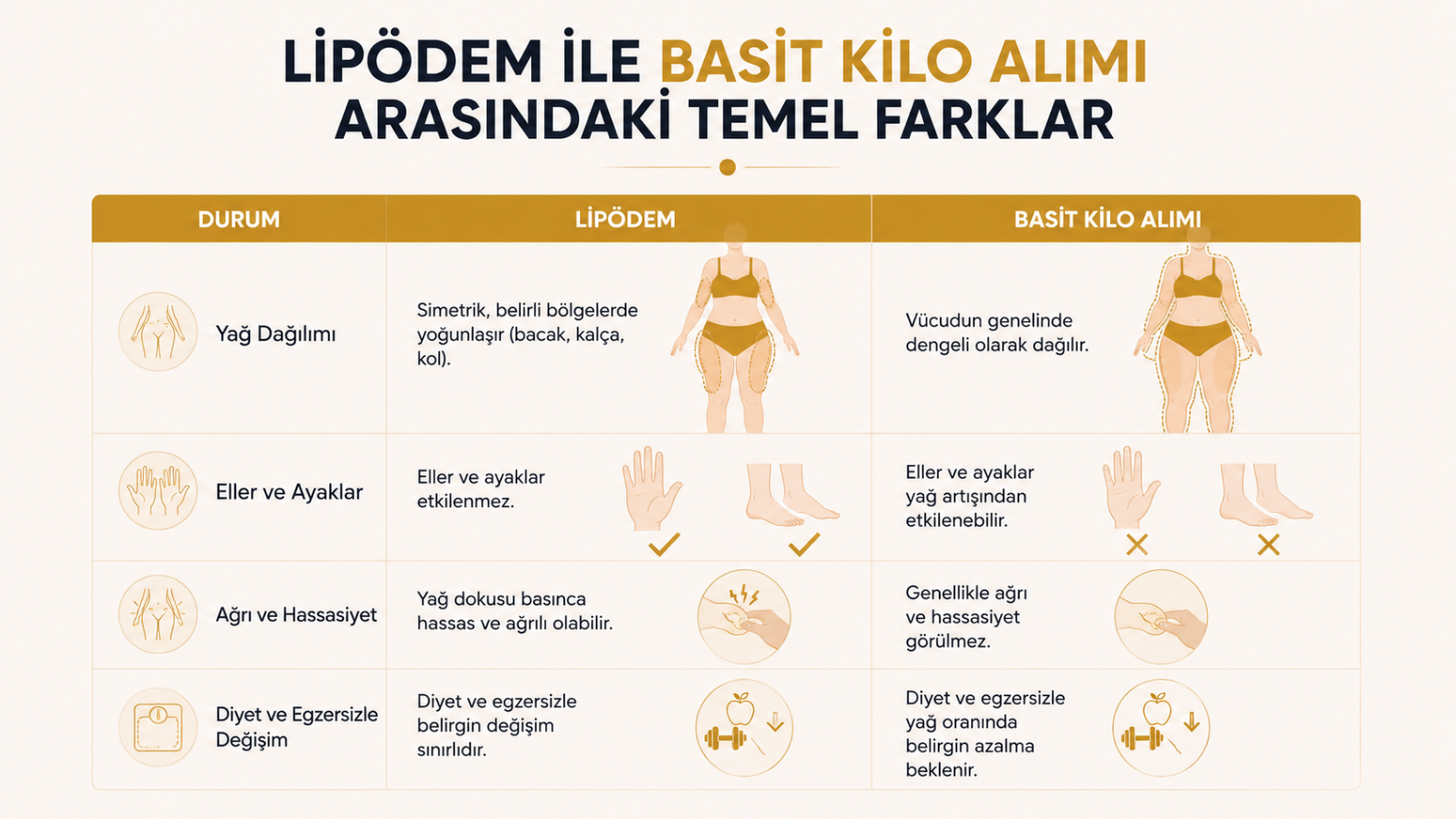 Lipödem ile basit kilo alımı (obezite) arasındaki fark